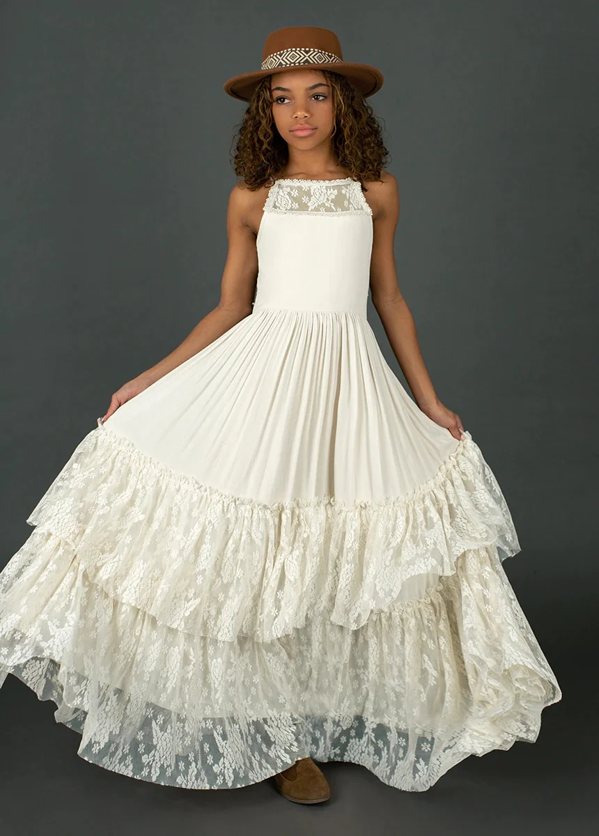 La Boheme - Lace Boho Dress, Flower Girl Dress -Light Pink