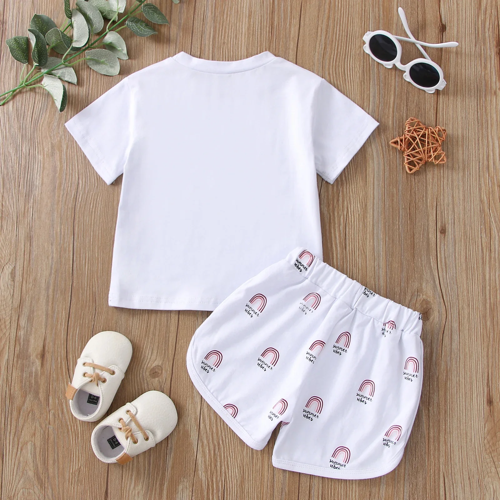 Summer Vibes - Rainbow Printed 2pcs Summer Casual Baby Boys Sets, Cotton 0-4Y