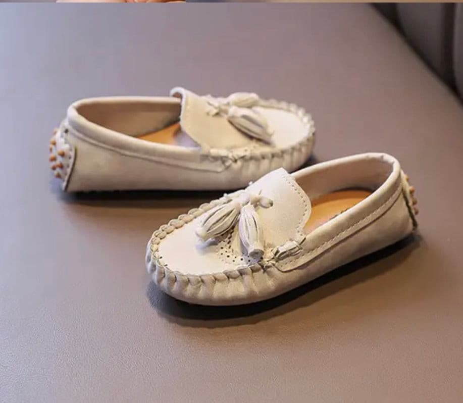 Boys Tassel Loafers - Genuine Leather , Beige