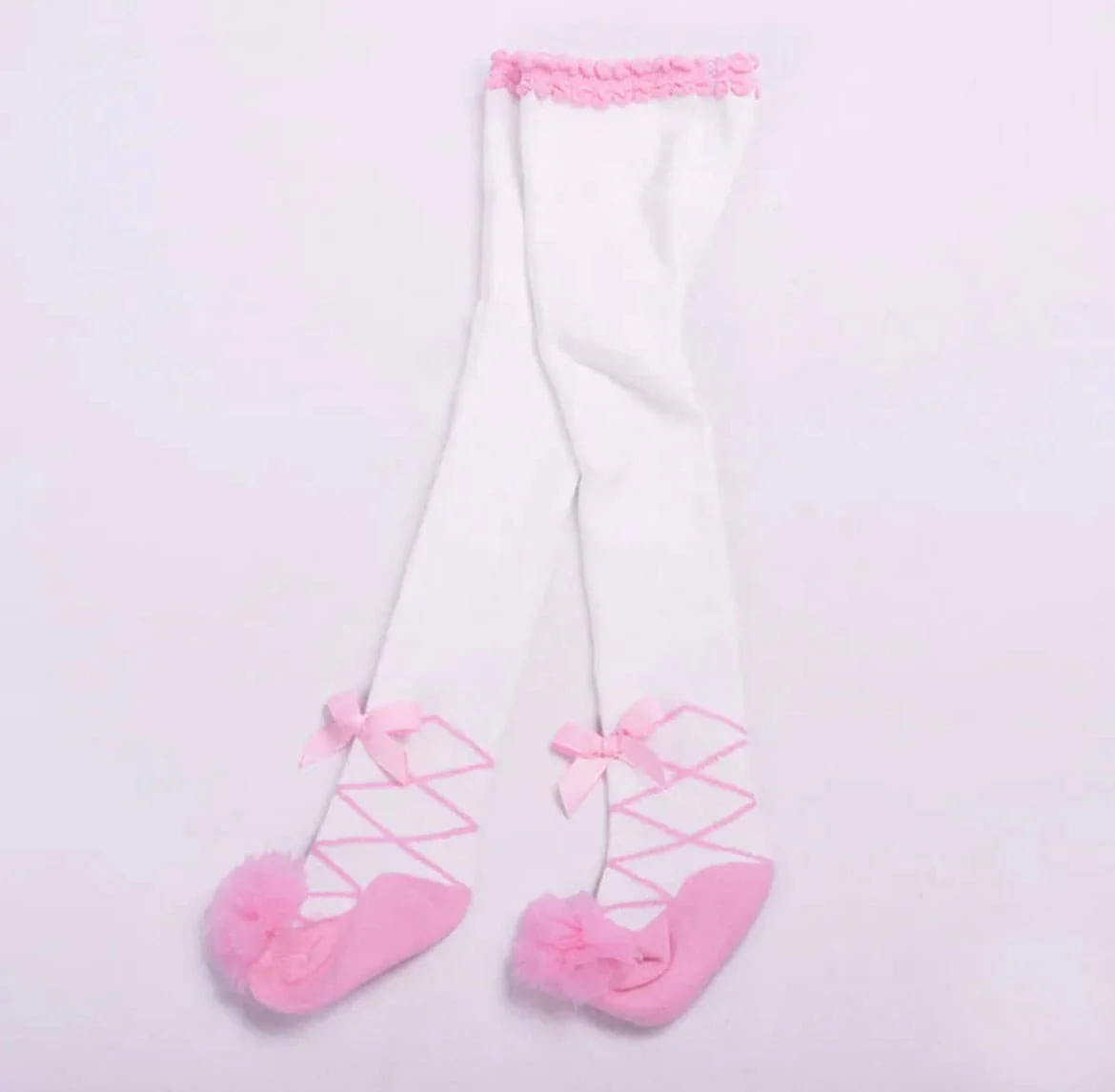 Baby Girls Stocking with Ballet Frills - Pink & White