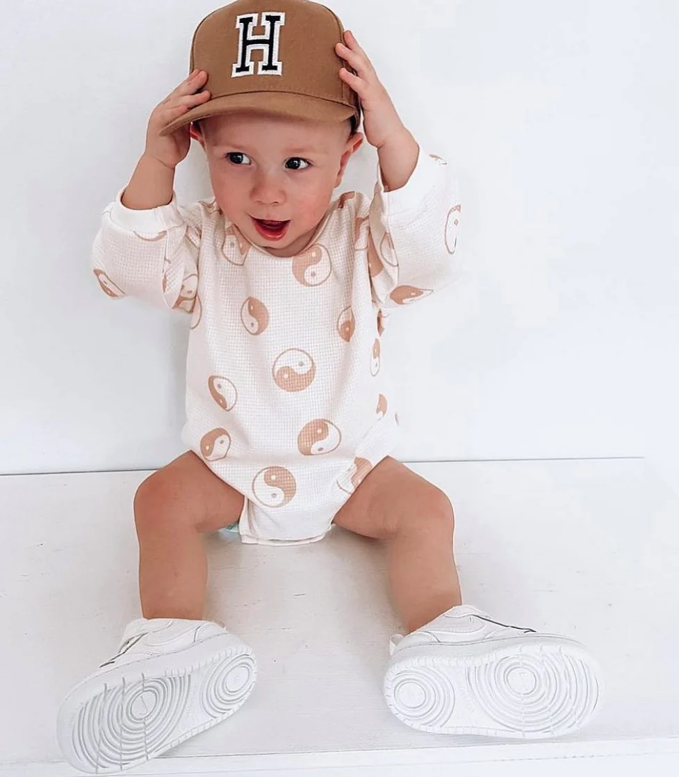 Ying Yang Waffle Romper - Camel