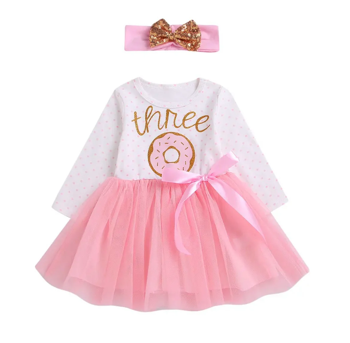 Baby Girl Donut Print Third Birthday Tutu Dress Outfit