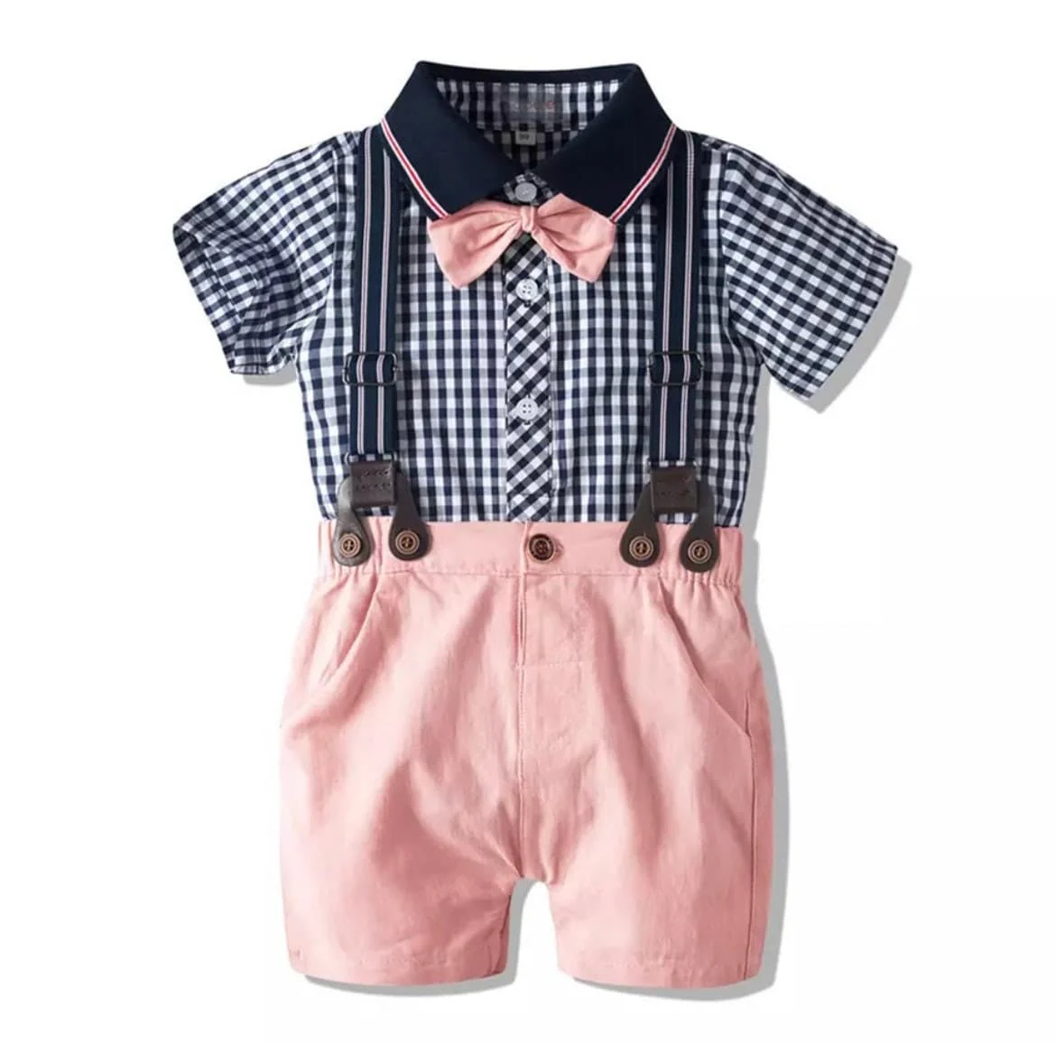 Venice - Baby Boy Suit Set with Shirt and Shorts + Bowtie + Suspenders