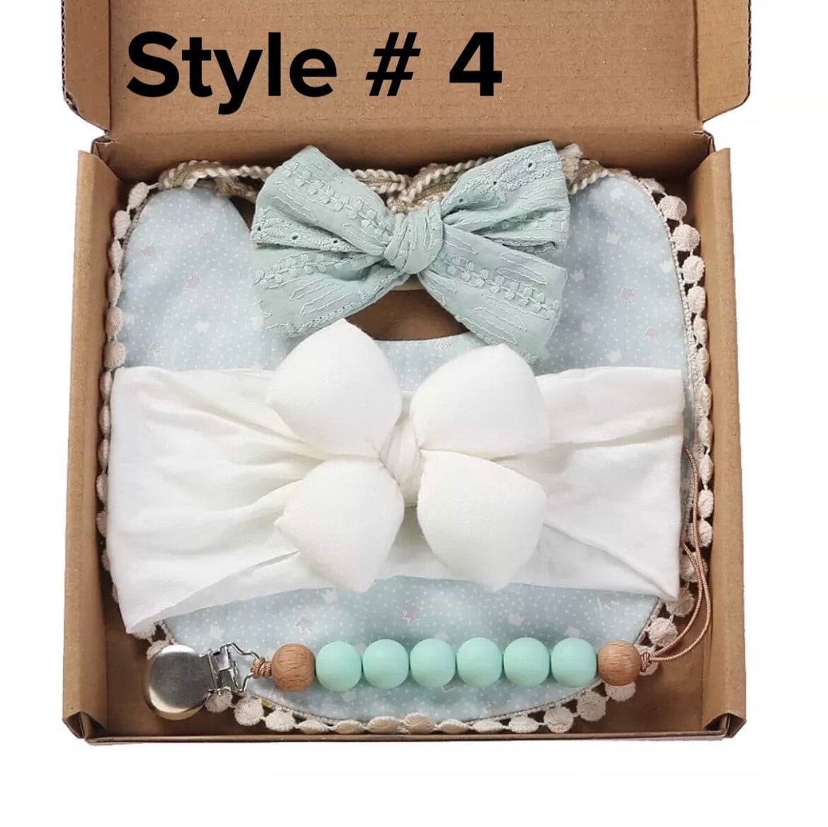 Baby Shower Gift Box 3 Piece Set with Bib & Bow Headband