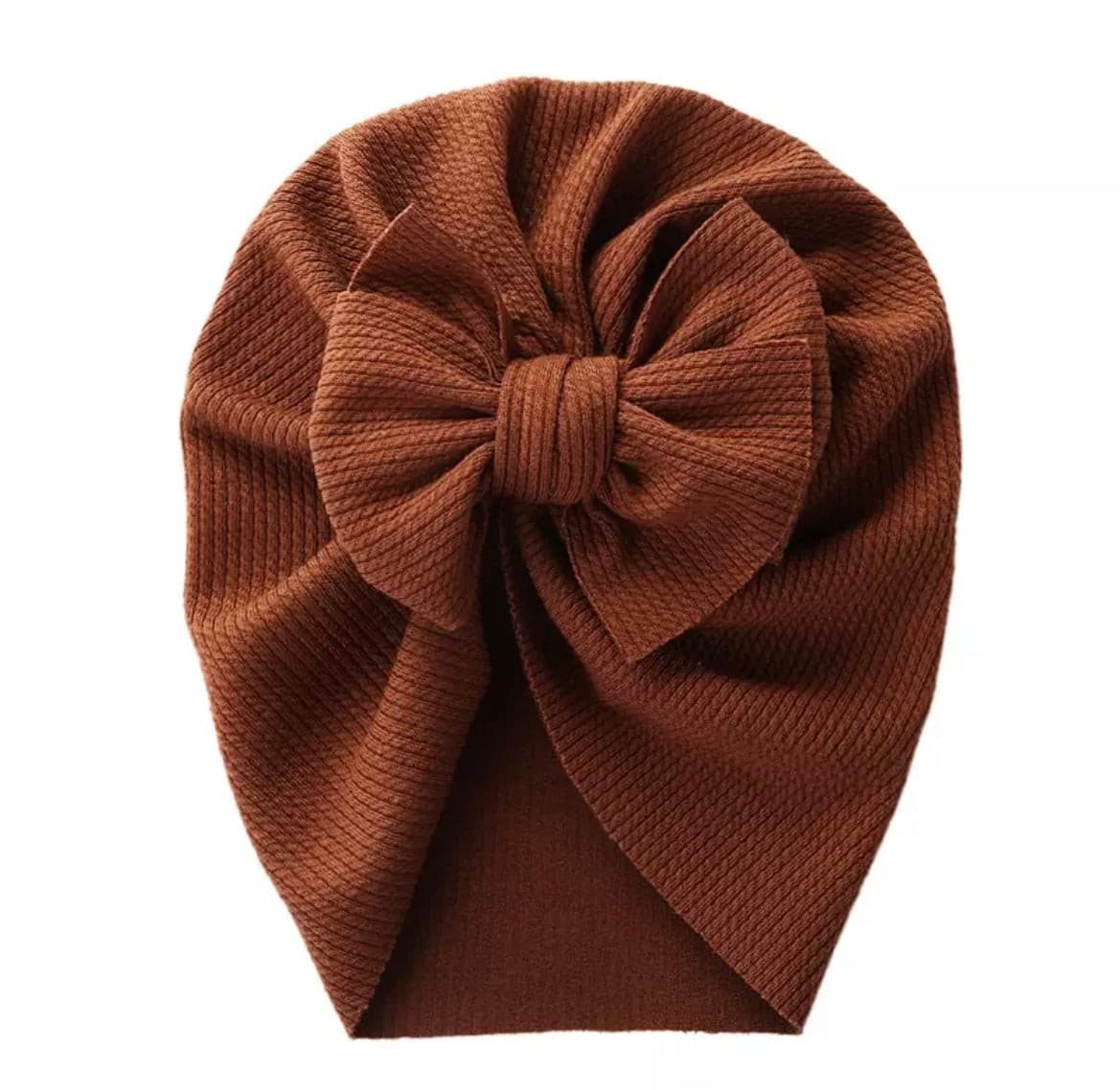 Ribbed Baby Plain Stretchy Bow Knot Turban - Auburn Brown