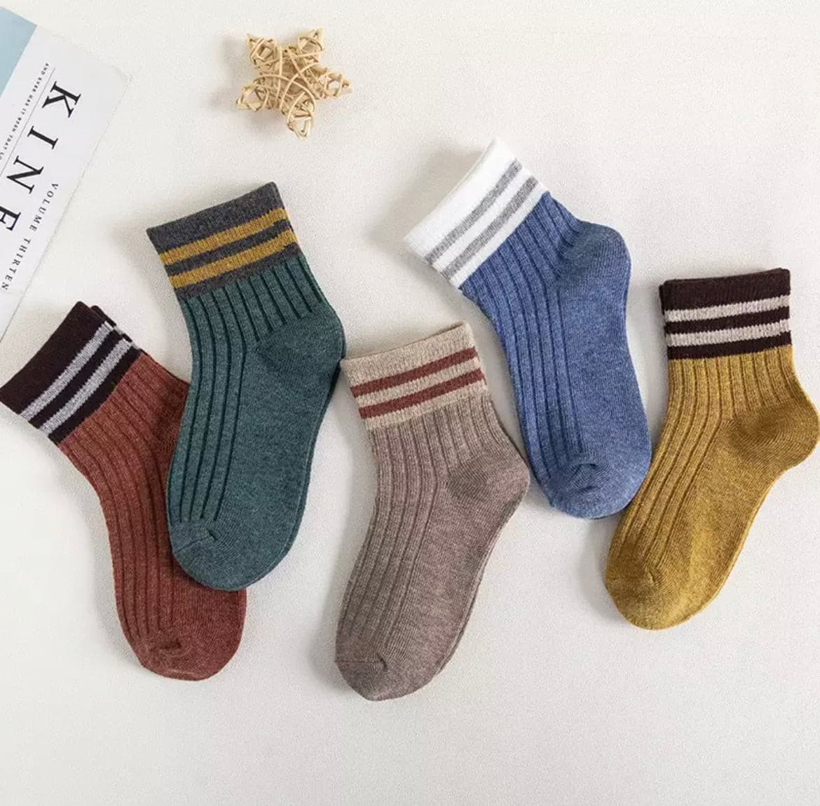 Boys Ribbed Stripe Crew Socks - 5 Pack