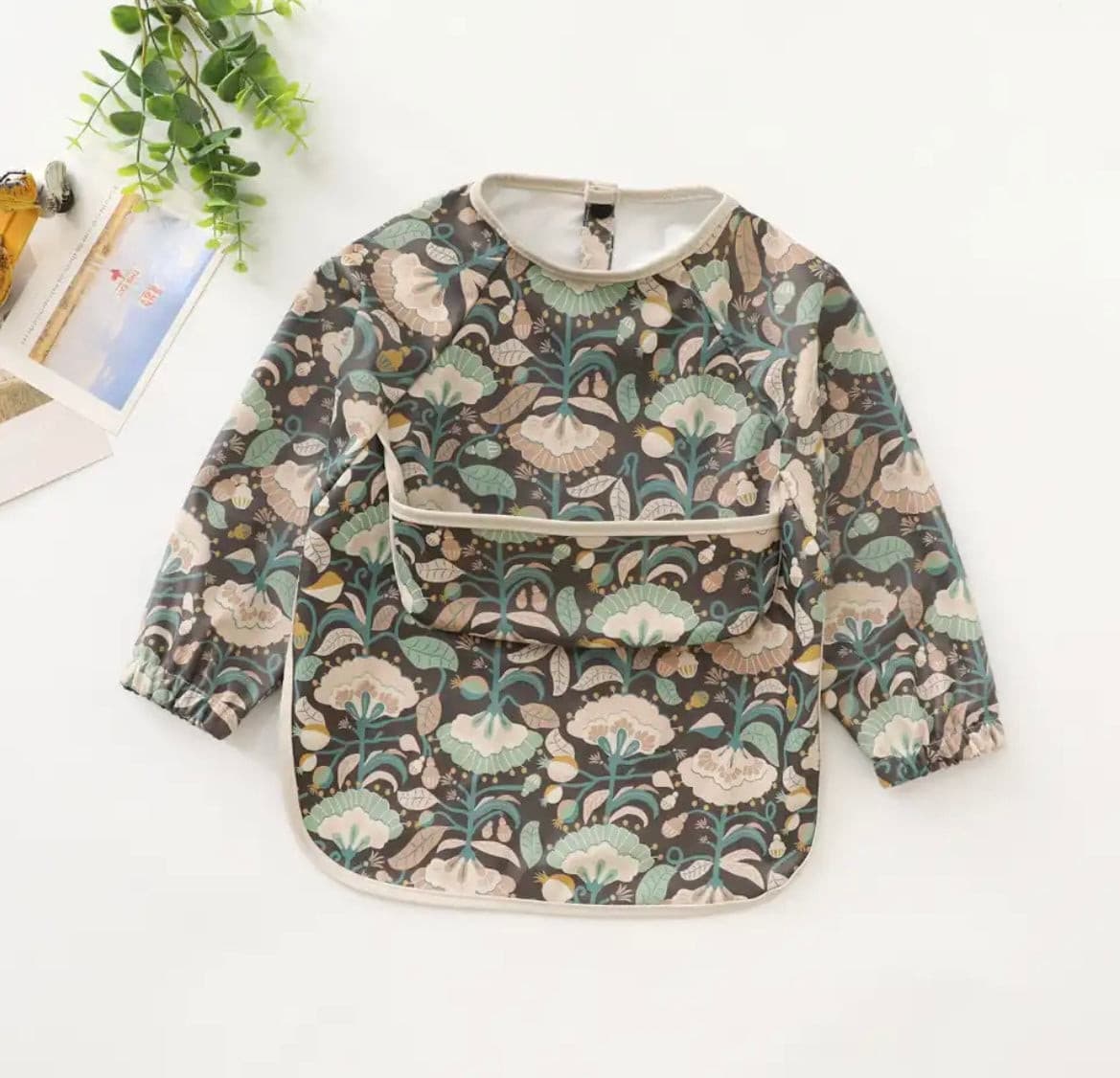 Retro Flowers - Toddler & Baby Long Sleeve Waterproof Apron Smock Bib