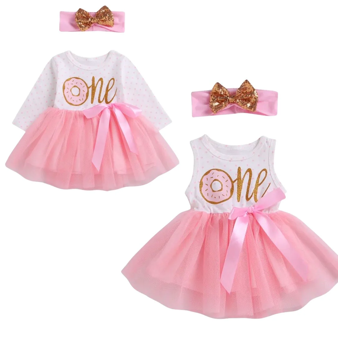 Baby Girl Donut Print 1st Birthday, First Birthday Tutu Dress Outfitn