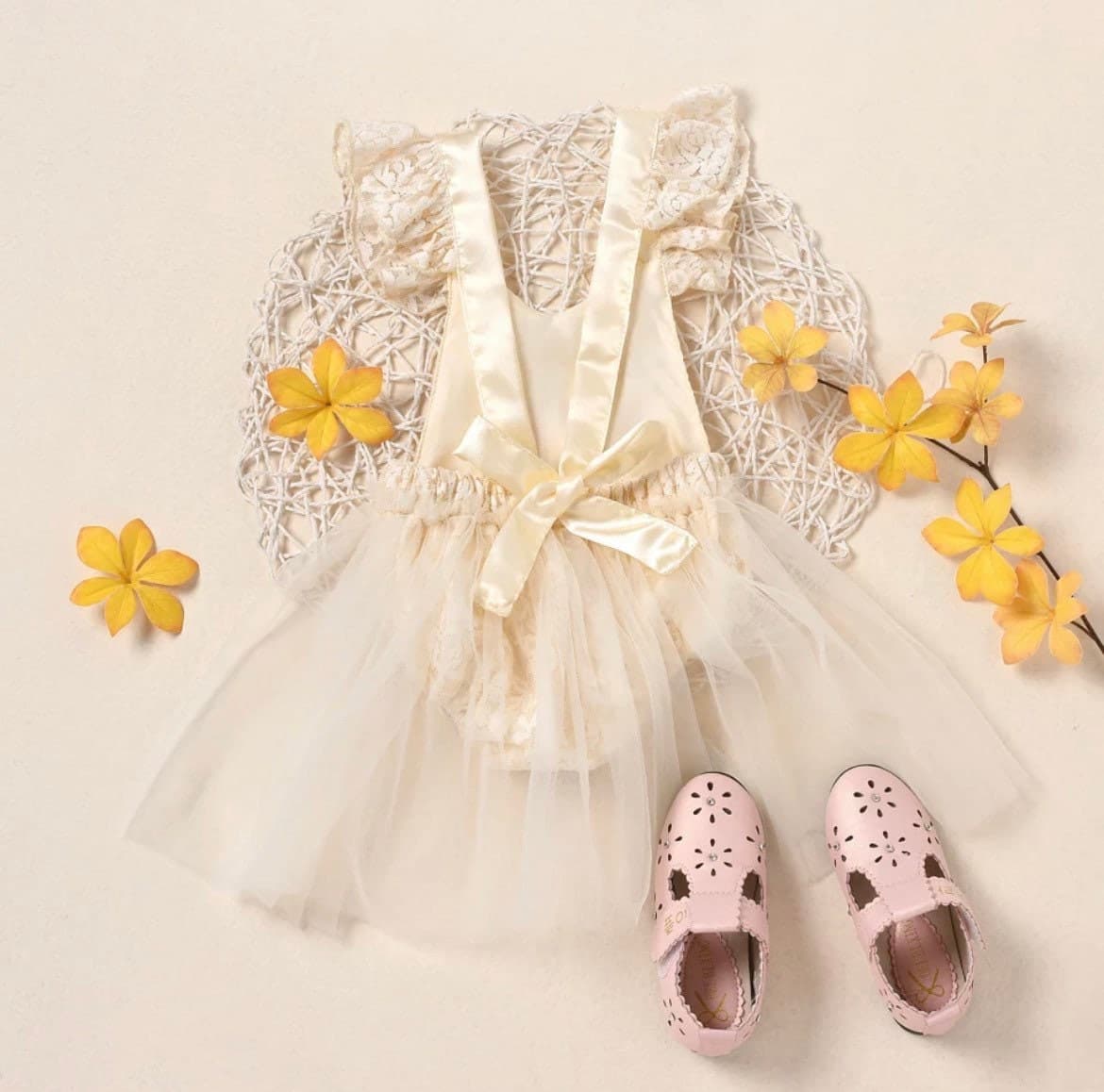 Lacey - Baby Girls First Birthday Lace Romper + Glitter One