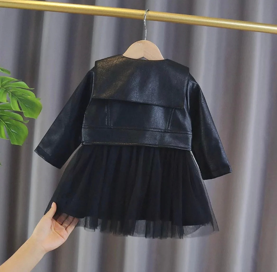 Black Rocker Tutu Dress with Leather Jacket in size 9 months to 5 years
