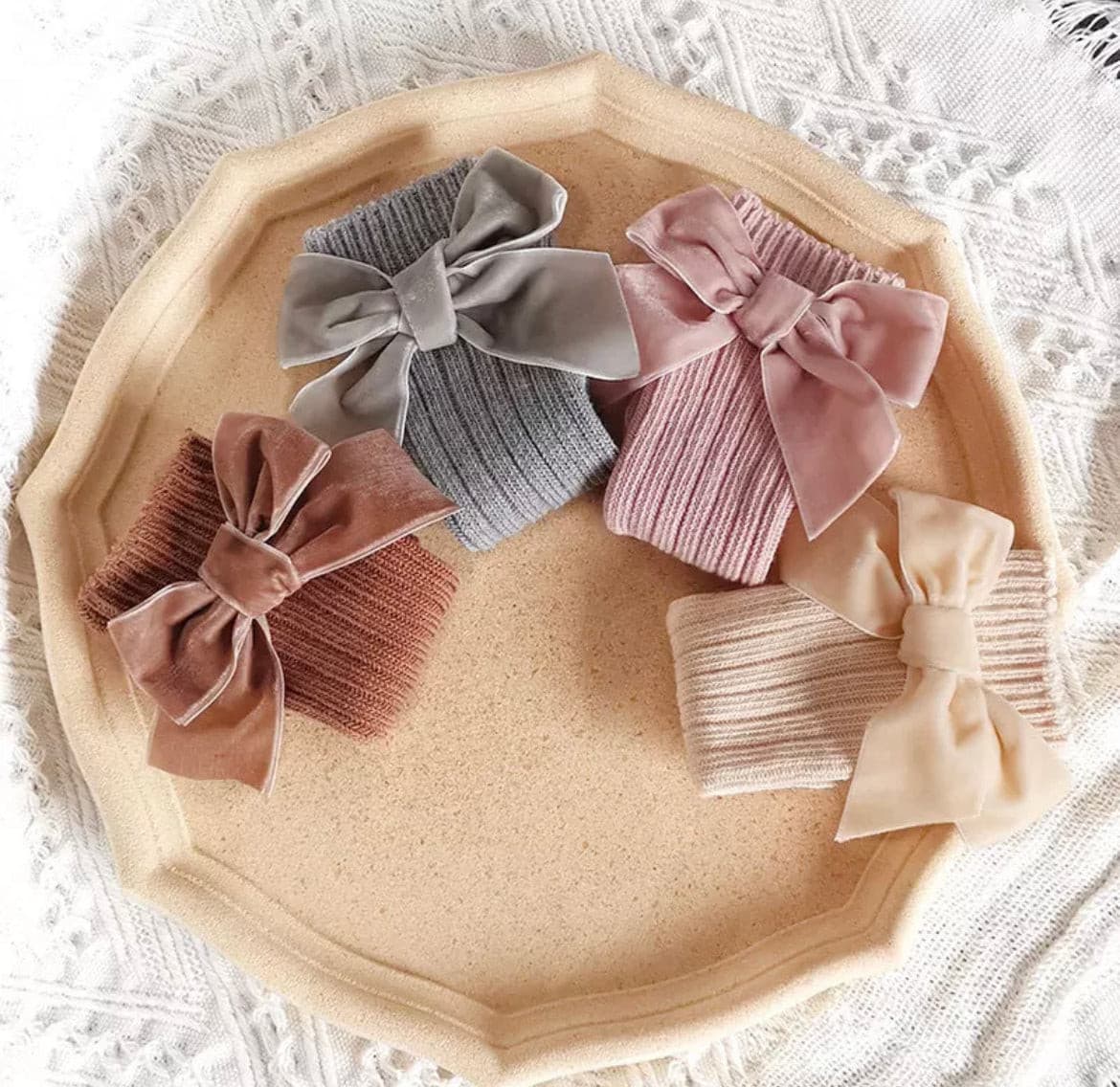 Valentina - Velvet Bow Baby Socks - Dusty Pink