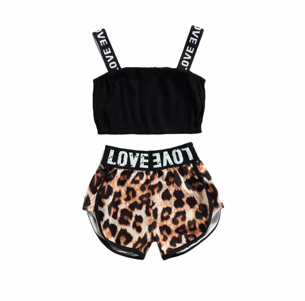 Love Crop Top Set- Brown Leopard