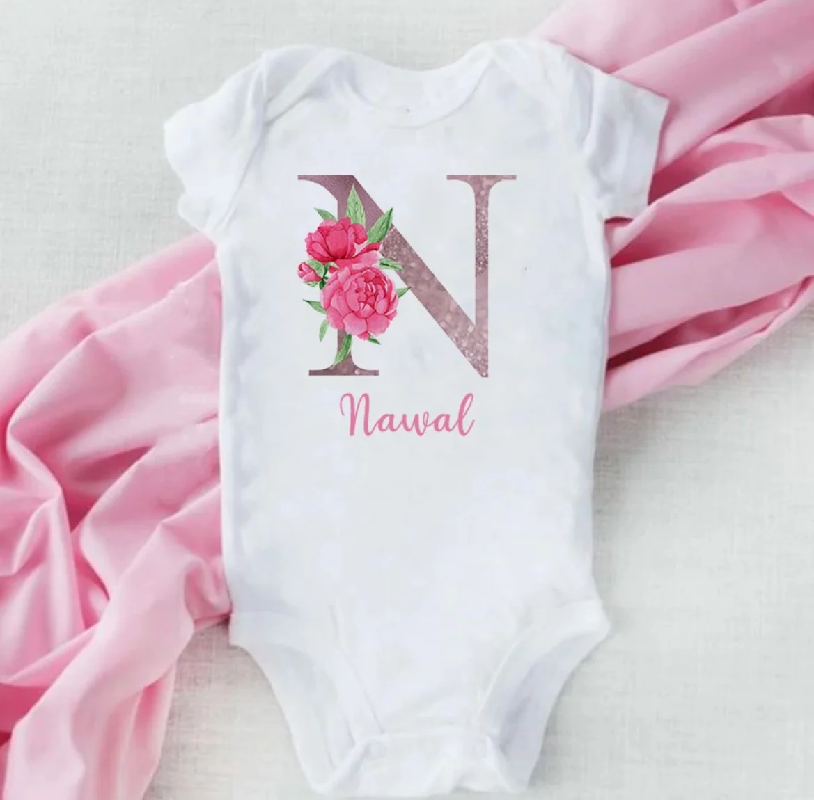 Personalised Baby Onesie - Pretty Pink LETTER + NAME