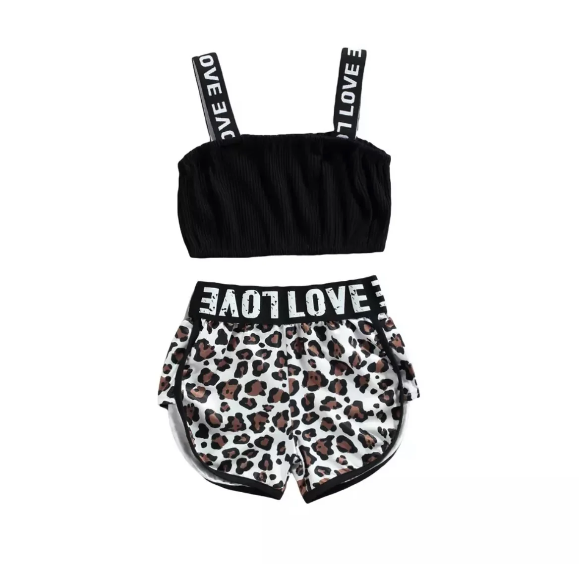 Love Crop Top Set - White Leopard