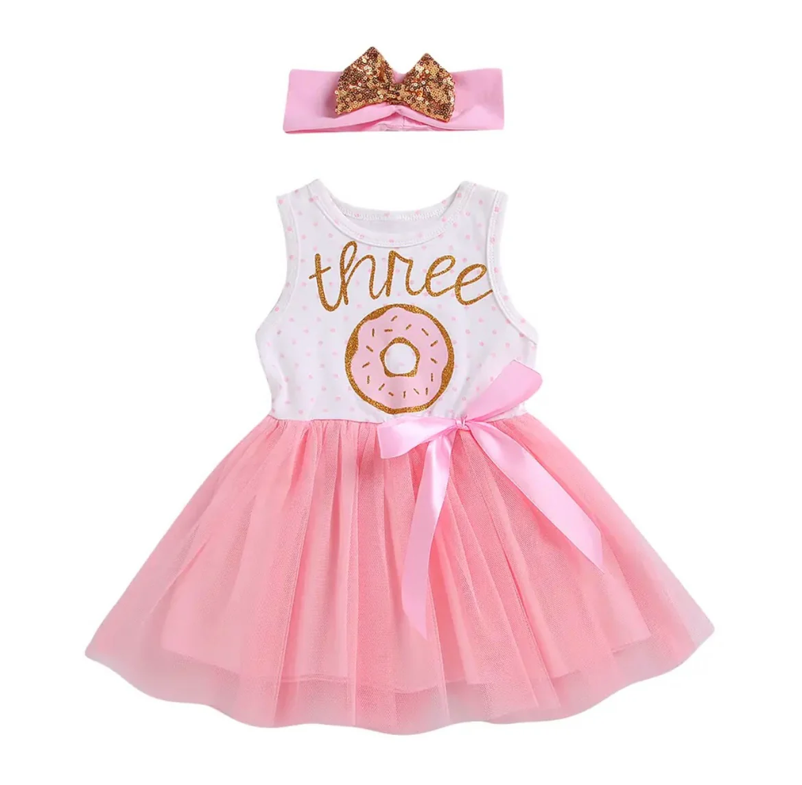 Baby Girl Donut Print Third Birthday Tutu Dress Outfit