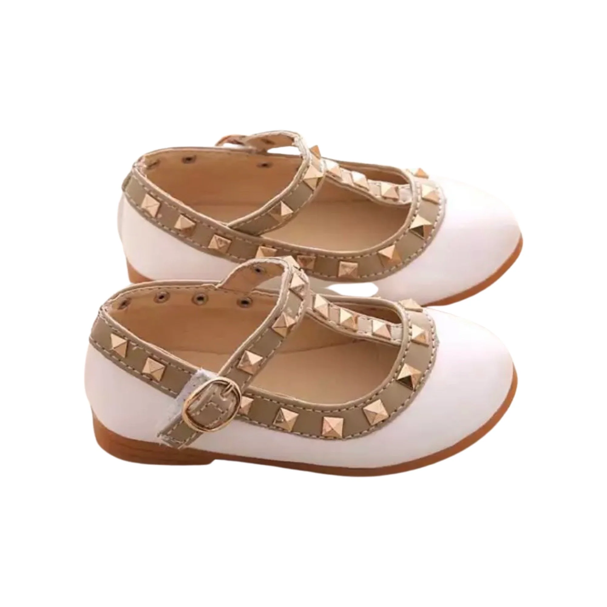 Valerie -Rockstar Stud White Patent Leather Girl Shoes -White