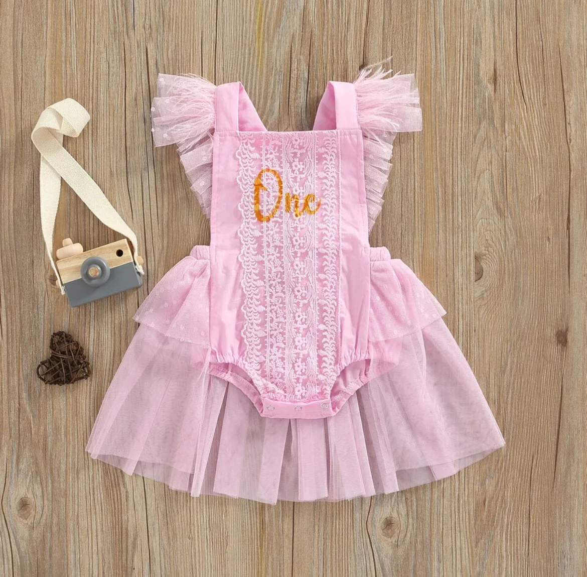 Girls First Birthday Lace ��One�� Romper - Pink