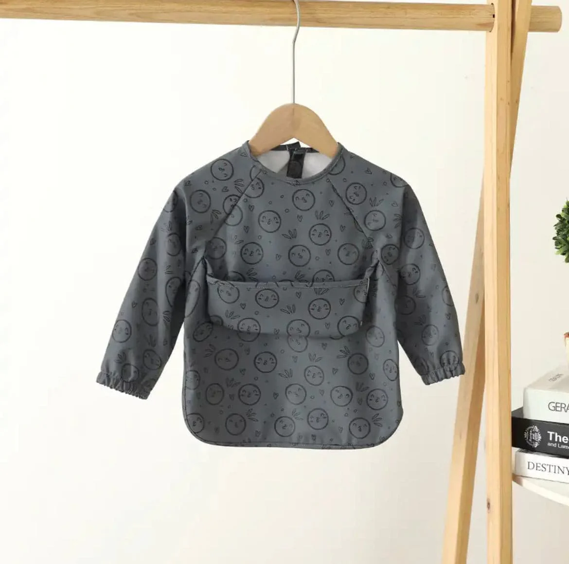 Grey Emoji - Toddler & Baby Long Sleeve Waterproof Apron Smock Bib