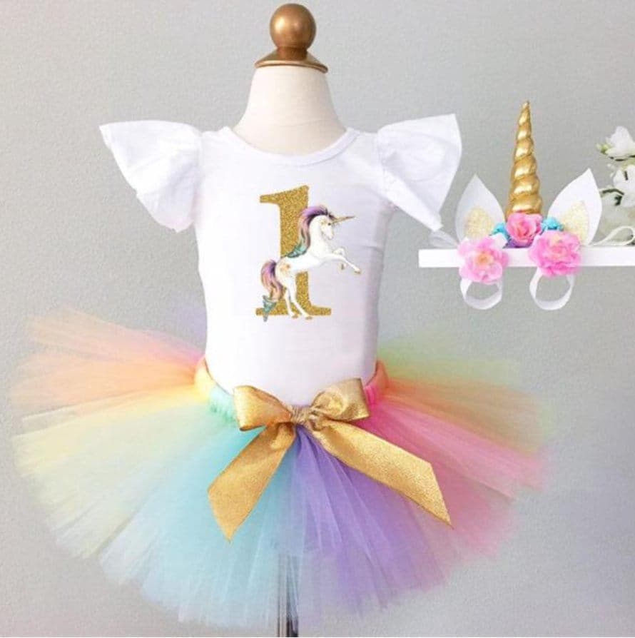 Glitter Unicorn Dress First Birthday Tutu Dress with Crown