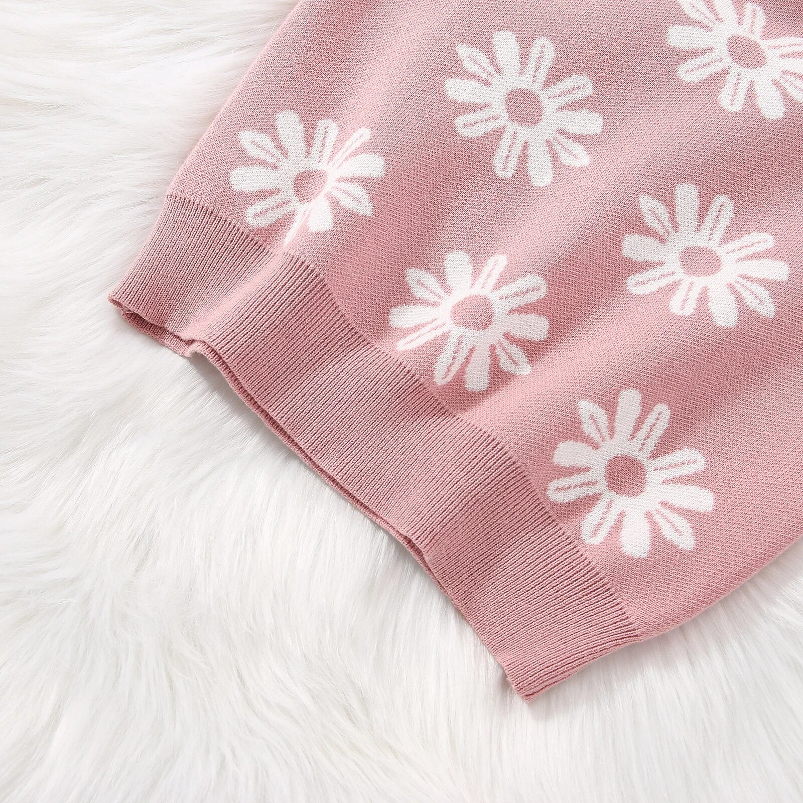 Sunflowers Knitted Girls Clothes Set - Sweater Tops+Wide Leg Pants