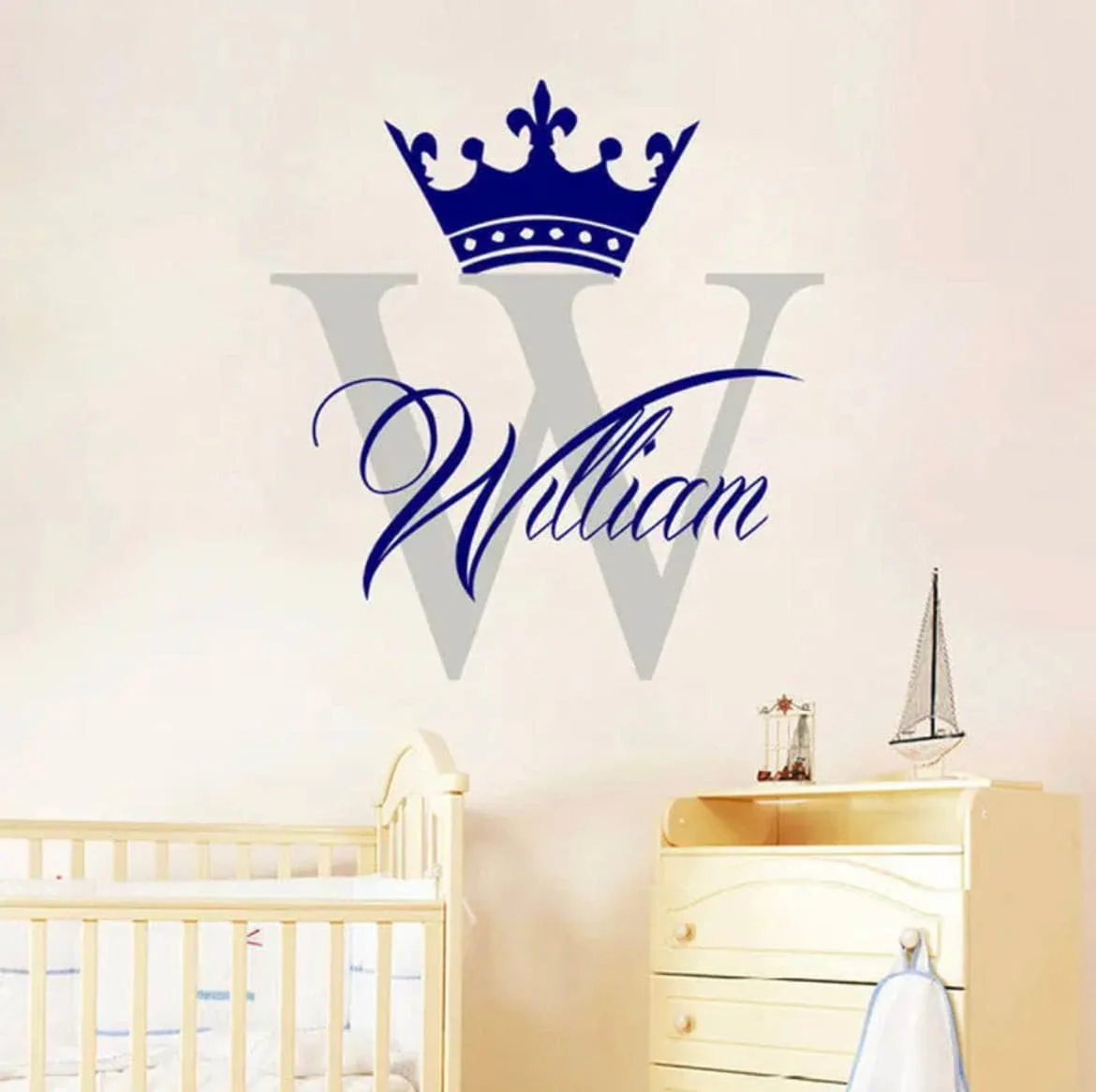 Personalised Nursery Wall Decals - Boy Prince Capital Letter + Name