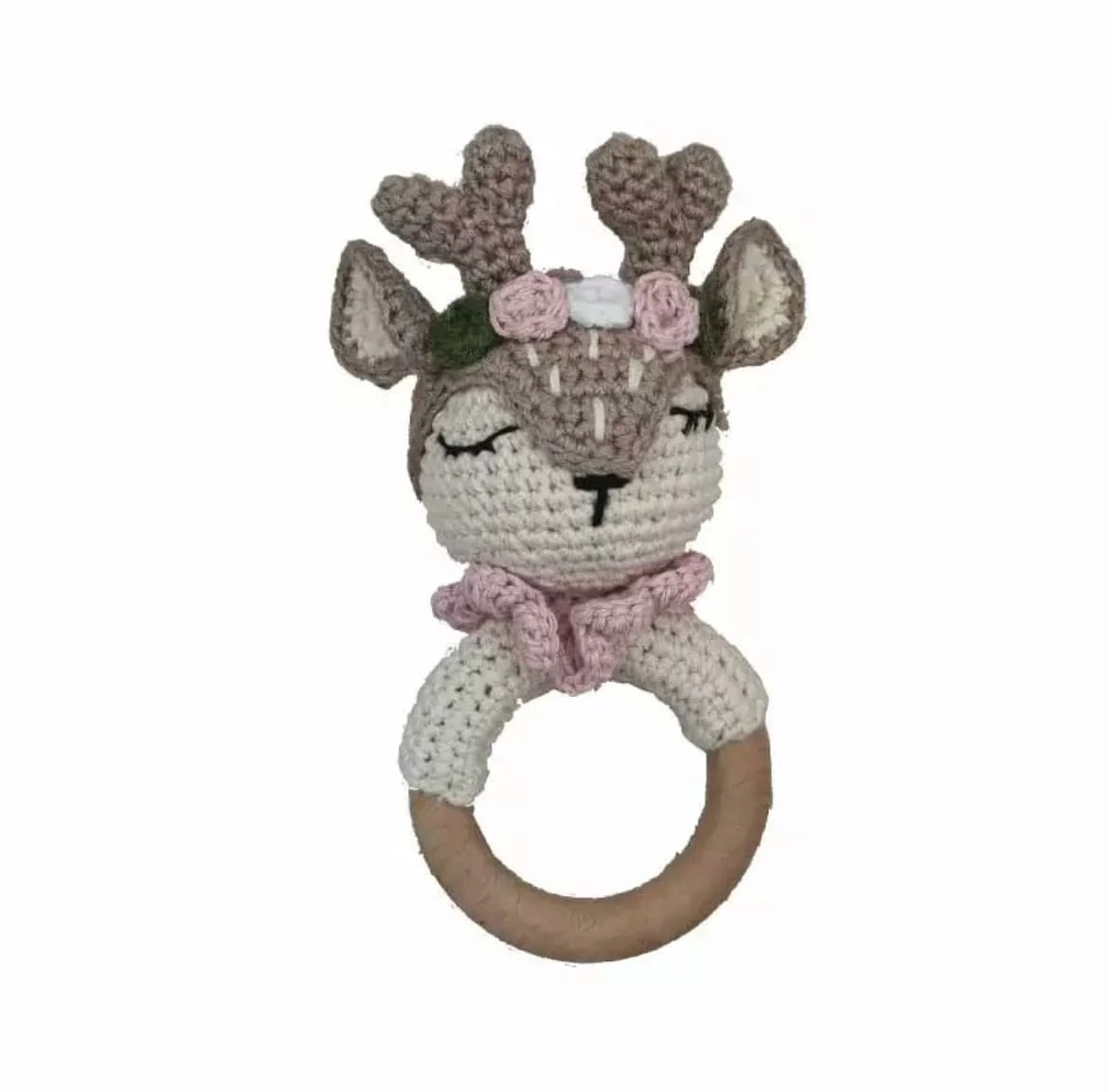 Crochet Baby Rattle Toy, Smooth Beech Wood Teething, Crochet Ring Soother