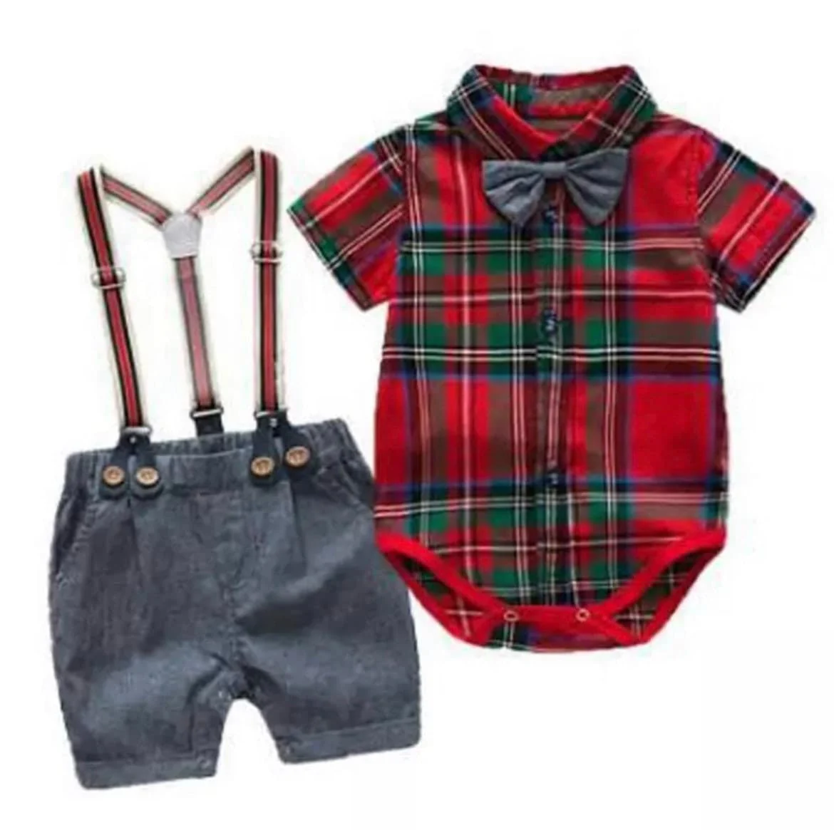 Venice - Baby Boy Summer Suit Set with Shorts + Bowtie + Suspenders