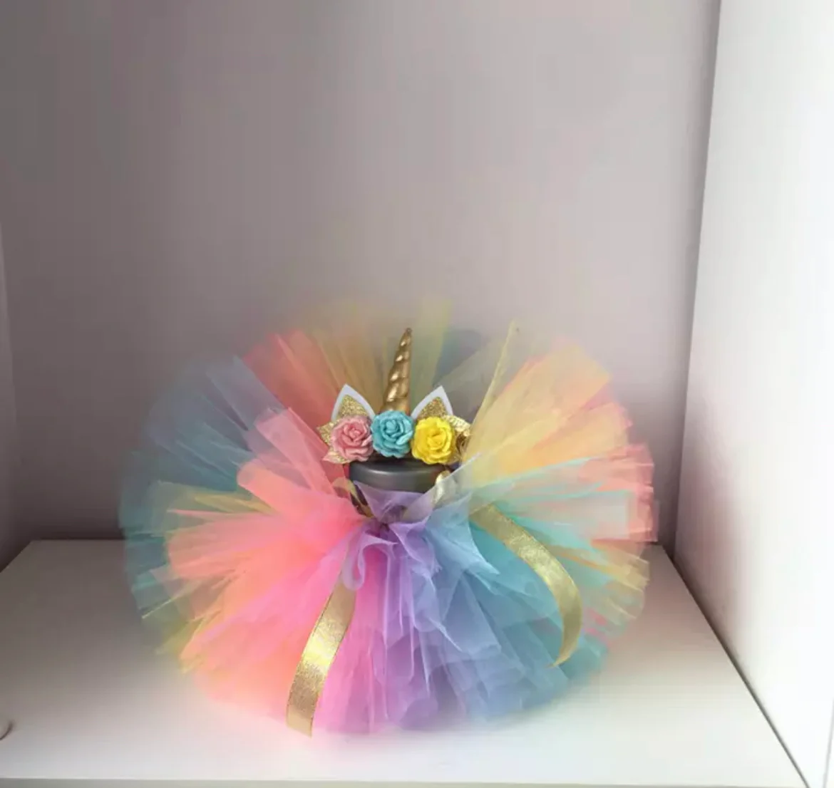 Rainbow Princess Unicorn Dress First Birthday Tutu Dress with Unicorn Crown