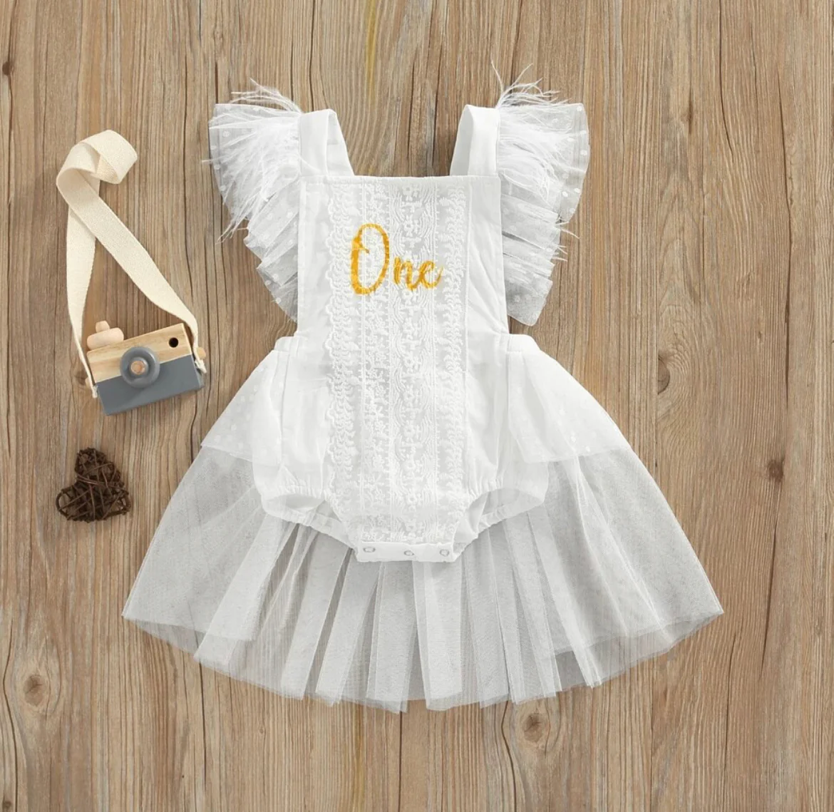 Girls First Birthday Lace ��One�� Romper - White