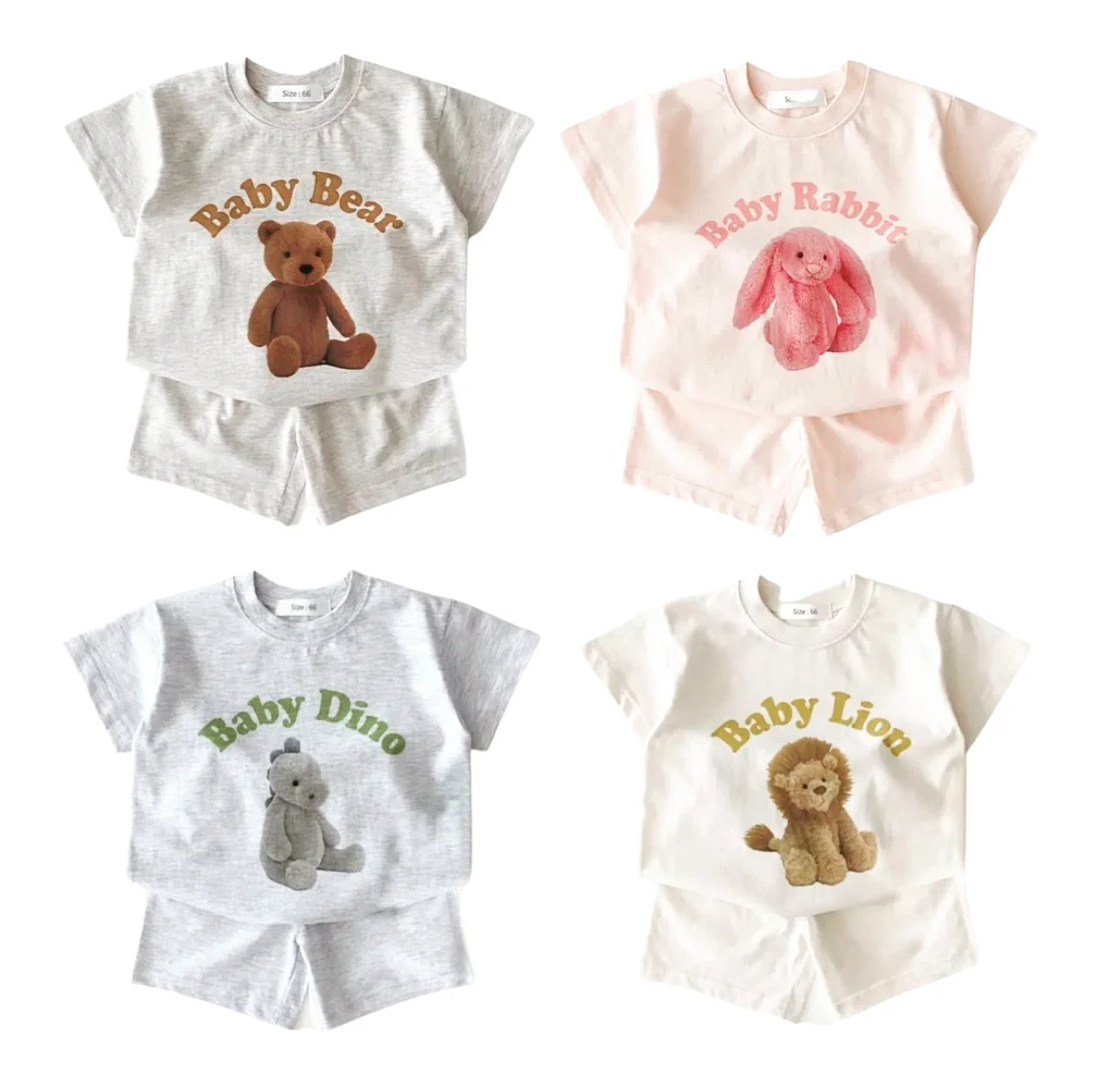 Riley - Pure Cotton Tee & Shorts Set ; Available in Baby Rabbit, Baby Bear, Baby Lion or Baby Dinosaur -