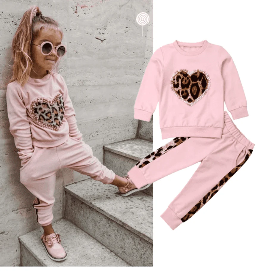 Girls Pink with Heart Trackpants Set - Newborn to 3T - Cotton