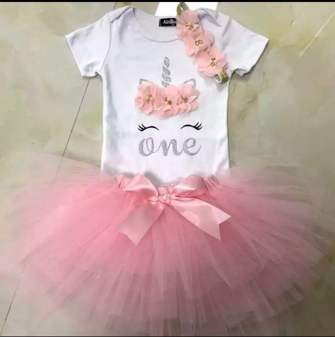 Pink Princess Unicorn Dress  - First Birthday , with headband