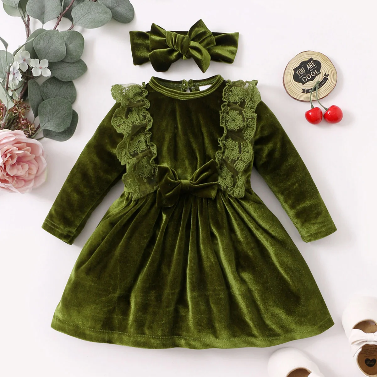 Velvetine - Winter Girls Velvet Dress Set