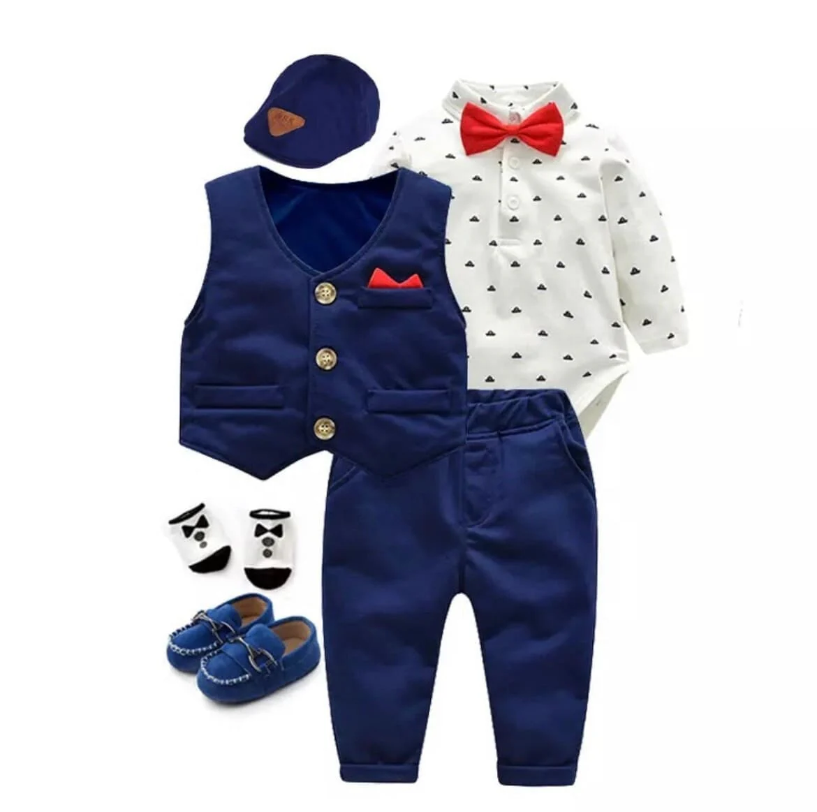 Baby Boy Formal Suit Set + Hat + Waistcoat