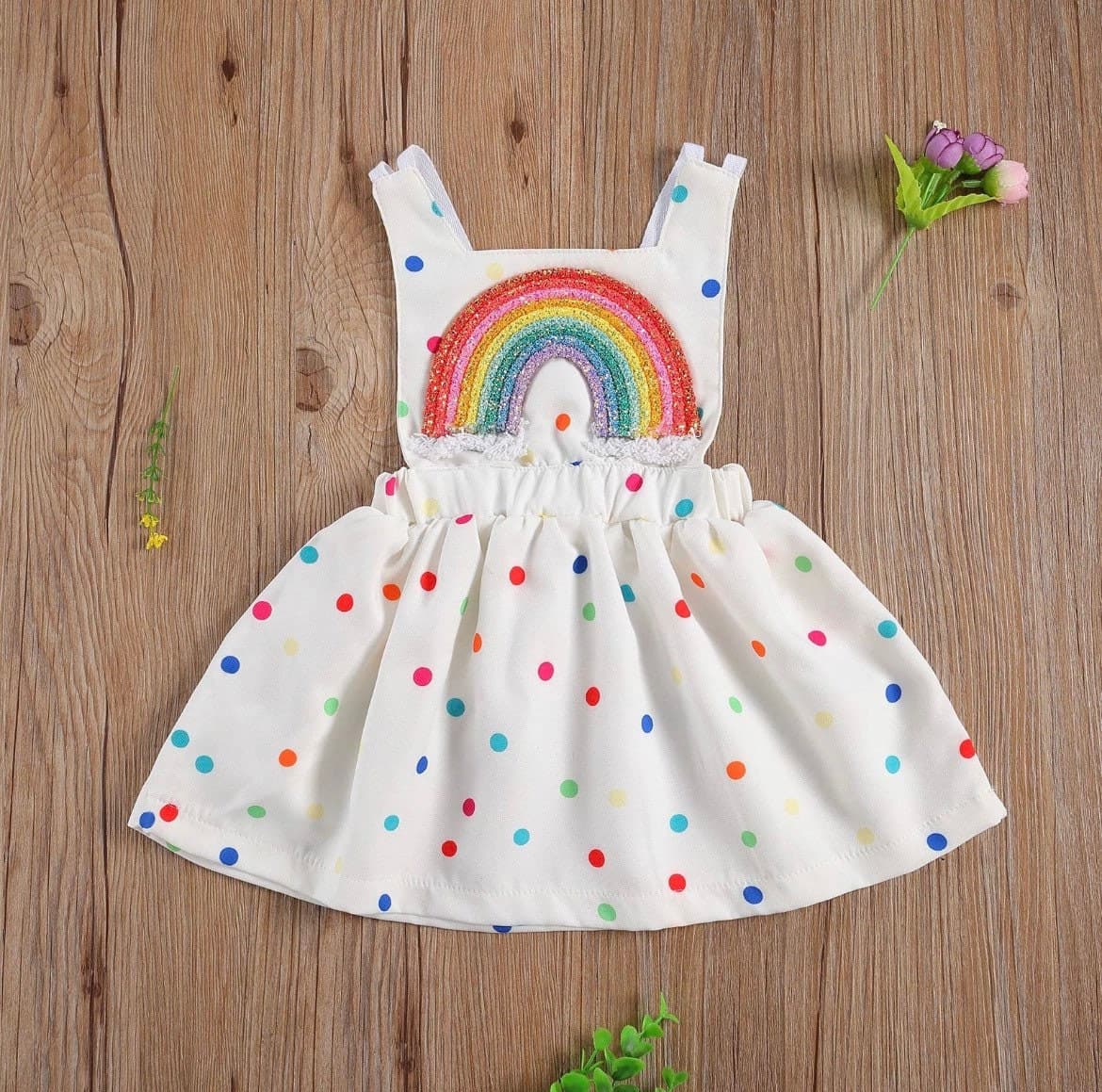 White Rainbow Polka Dot Dress