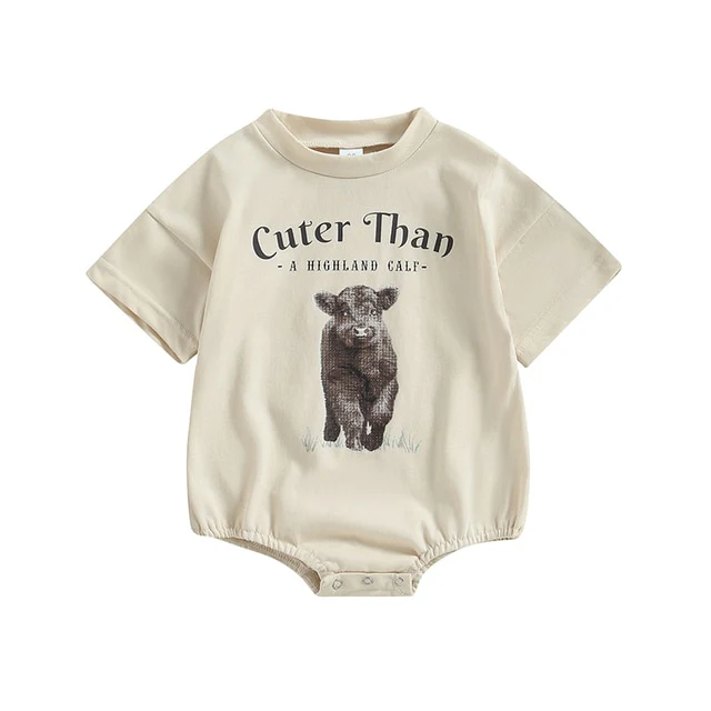 Cuter Than A Highland Calf - Trendy Oversize Cowboy Tee Romper Suit