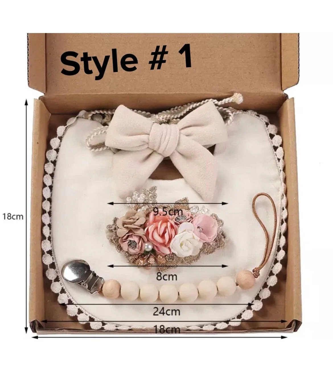Baby Shower Gift Box 3 Piece Set with Bib & Bow Headband