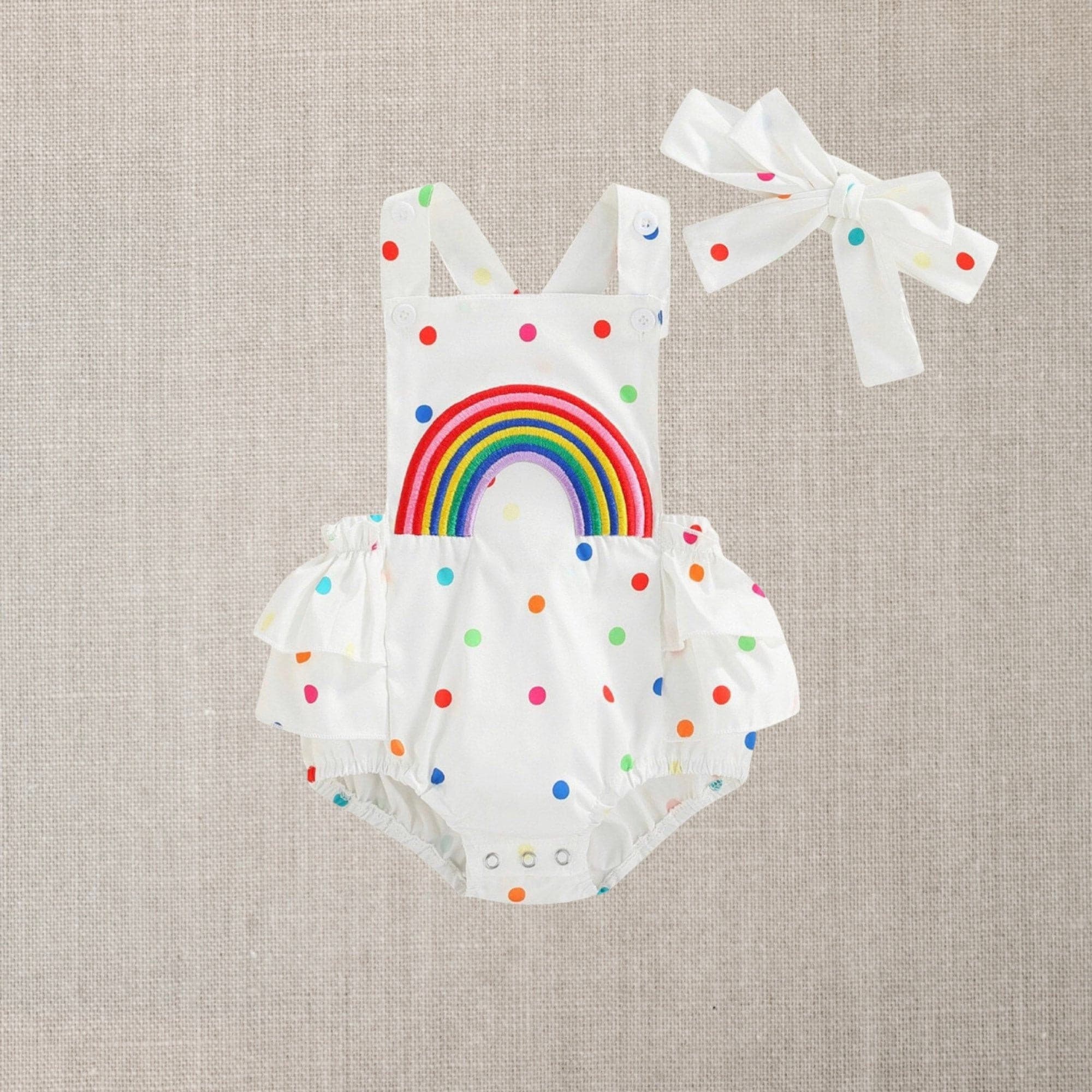 White Rainbow Polka Dot Dress