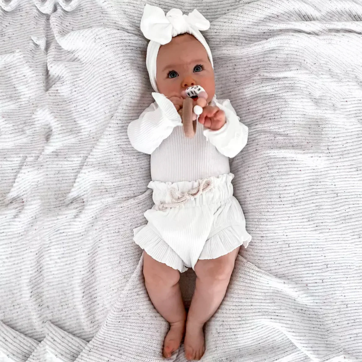 Baby Girls Short Sleeve Romper 2 piece Set, Soft Waffle Cotton