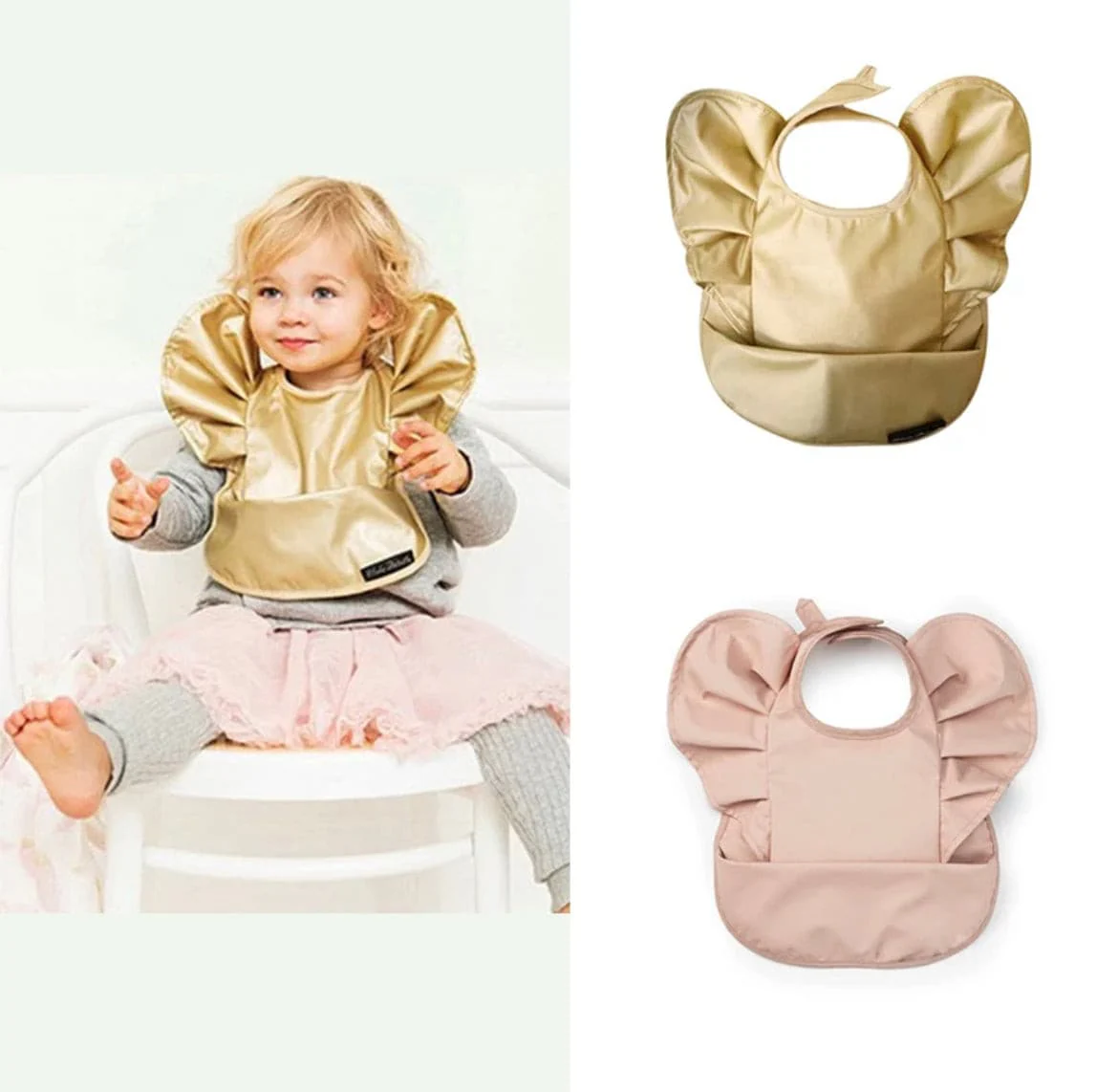 Waterproof Baby Bib - Gold Metallic with Wings