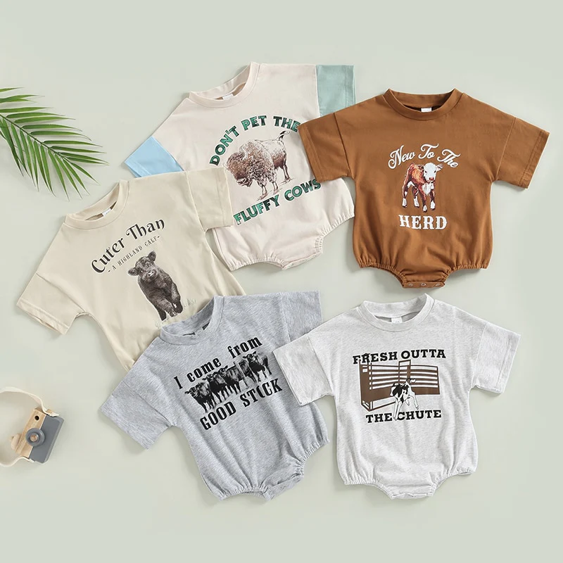 Cuter Than A Highland Calf - Trendy Oversize Cowboy Tee Romper Suit