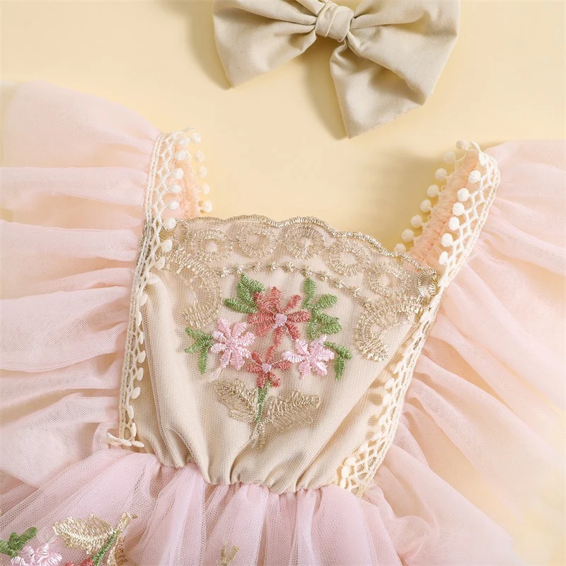 Elyssa - Baby Girl Princess Romper with Embroidery Flowers