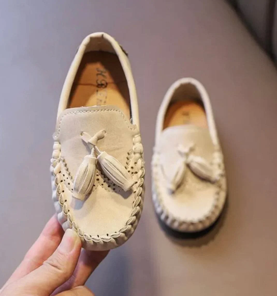 Boys Tassel Loafers - Genuine Leather , Beige