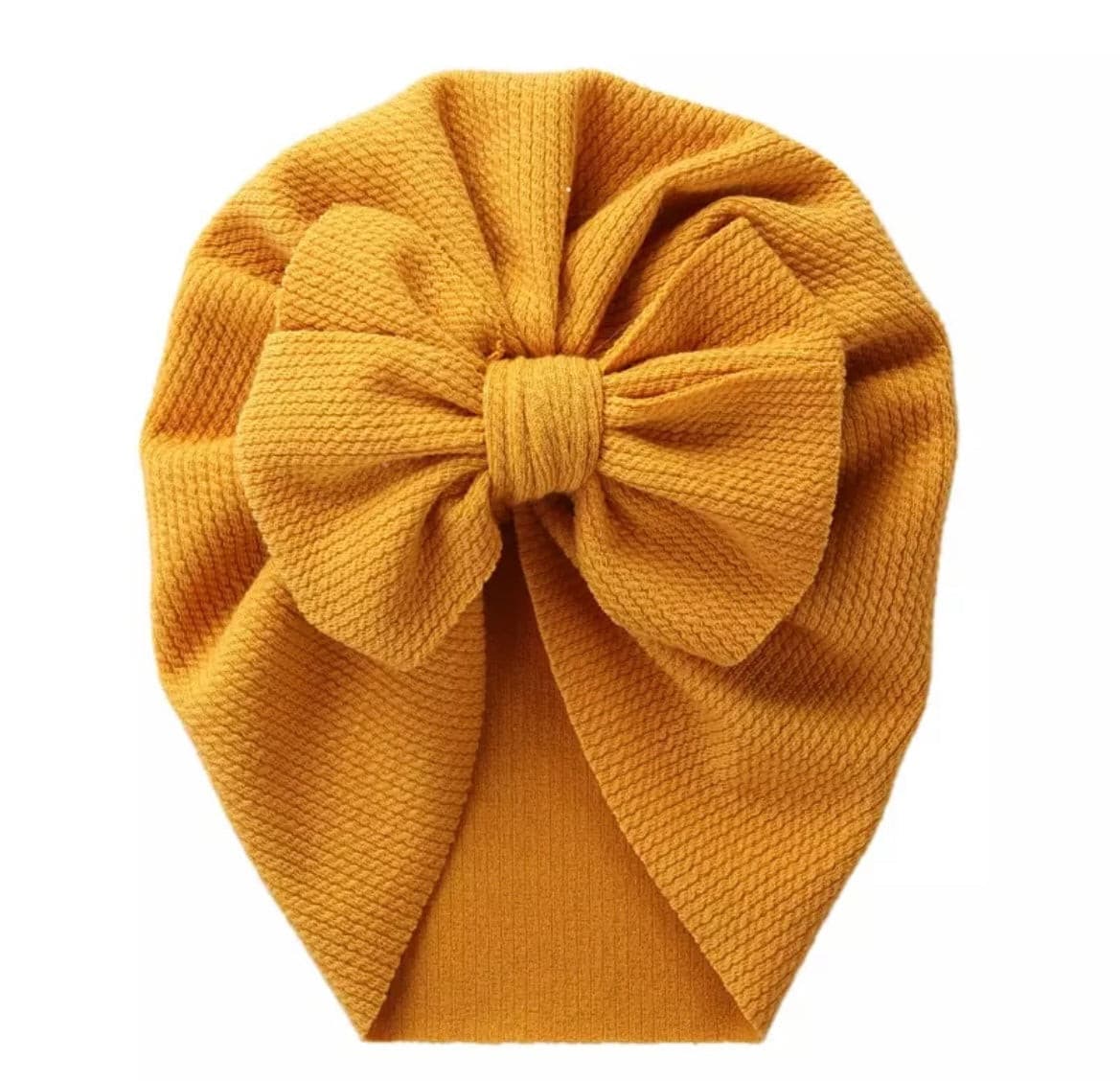 Ribbed Baby Plain Stretchy Bow Knot Turban - Yellow