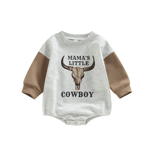 Mamas Little Cowboy Long Sleeve Sweatshirt - Baby Boy Cowboy Sweater Romper