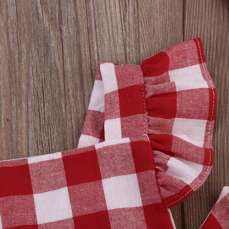 Baby Girl Plaid Gingham Romper Set - Red