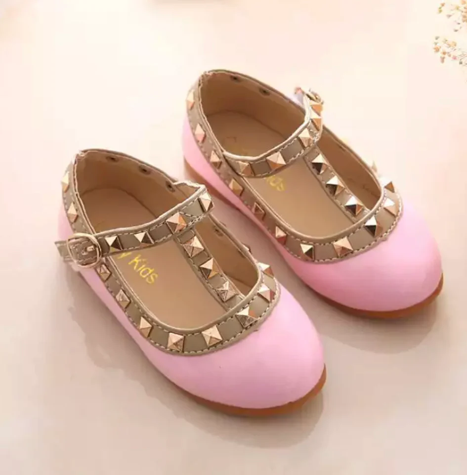 Valerie - Rockstar Stud Pink Patent Leather Girl Shoes - Pink