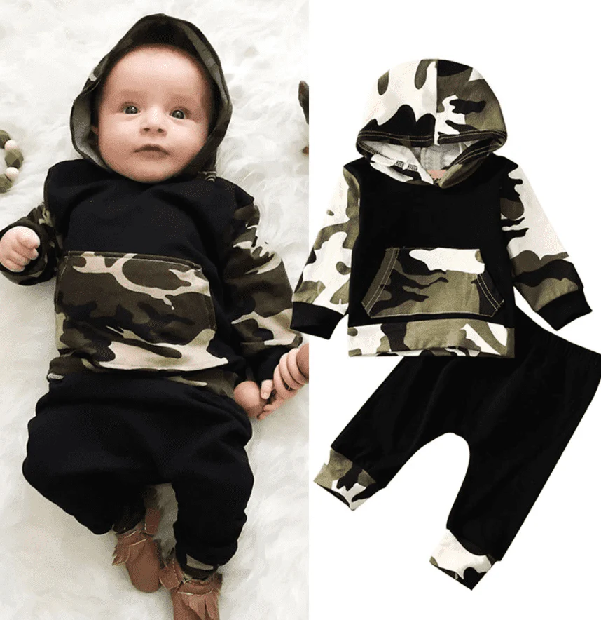 Camo Hoodie & Trackpants Set - Newborn to 3T - Boys Cotton