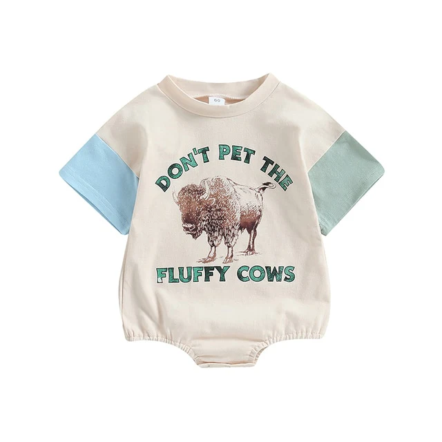 Don't Pat The Fluffy Cows - Trendy Oversize Cowboy Tee Romper Suit