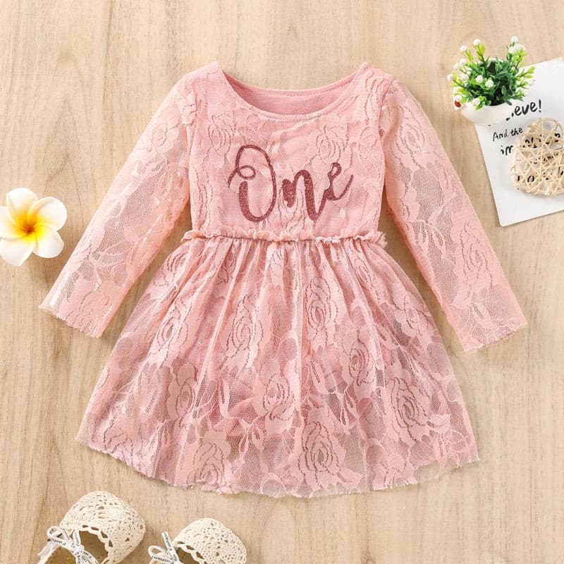 Girls First Birthday Party Romper Dress - Lace